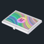 Cool Colourful Rainbow Waves Monogram  Business Card Holder<br><div class="desc">Multi-coloured waves with modern monogram.</div>