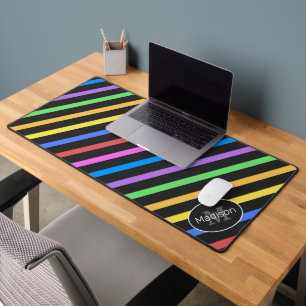 Cool colourful retro stripes geometric Monogram Desk Mat