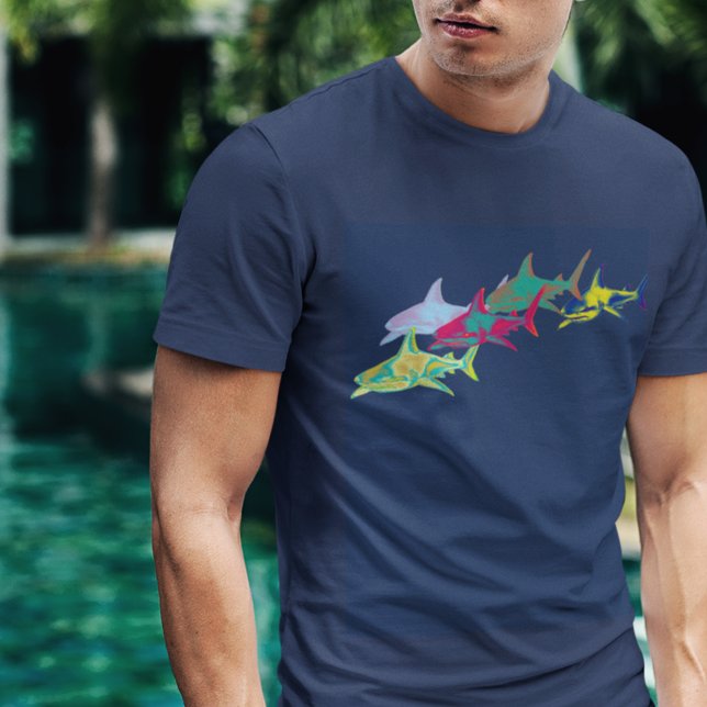 Cool Colourful Sharks T-Shirt (colorful graphic illustration of sharks)