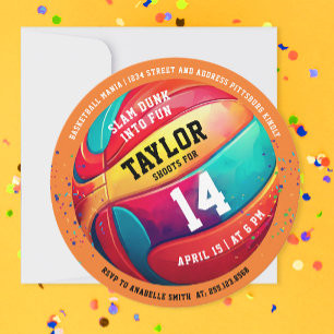 Cool Colourful Sport All-Star Basketball Birthday Invitation