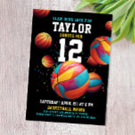 Cool Colourful Sport Basketball Black Bday Party Invitation<br><div class="desc">Score big with our cool colourful basketball birthday party invitation! Featuring a burst of vibrant basketballs against a dark black backdrop with colourful confetti, this invitation sets the stage for an energetic and fun celebration. Sporty fonts, big and bold, make it suitable for birthday celebrations of any age, be it...</div>