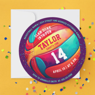 Cool Colourful Sport Slam Dunk Purple Basketball   Invitation