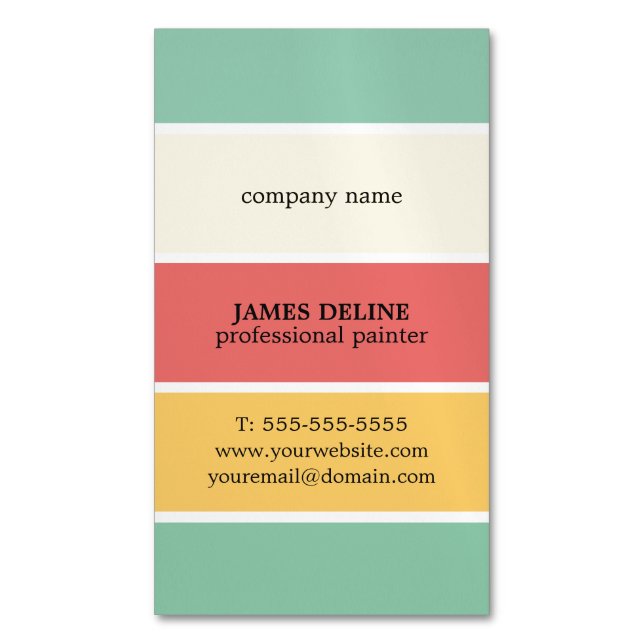 Cool Colourful Striped Professional Painter Magnetic Business Card (Front Vertical)
