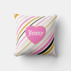 Cool colourful stripes in pink and gold cushion