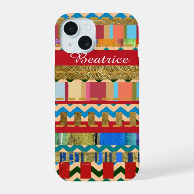 Cool Colourful Stripes Pattern Name iPhone 15 Case (Back)