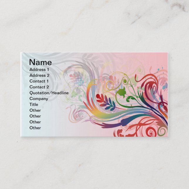 Cool colourful summer colours swirls flowers business card (Front)