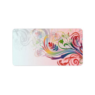Cool colourful summer colours swirls flowers label