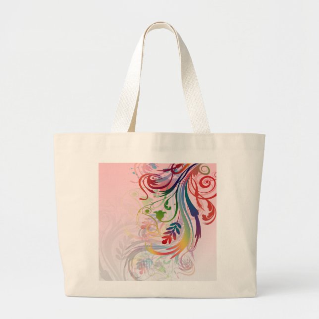 Cool colourful summer colours swirls flowers large tote bag (Front)