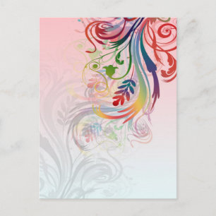 Cool colourful summer colours swirls flowers postcard