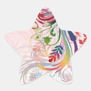 Cool colourful summer colours swirls flowers star sticker
