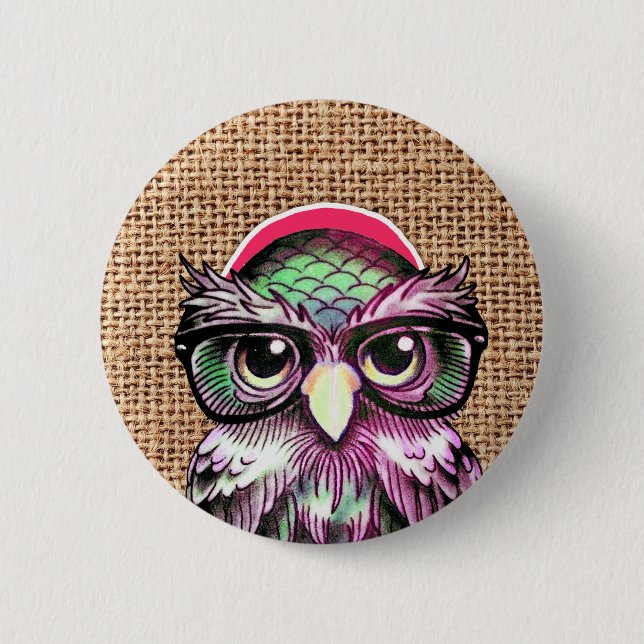 Cool  Colourful Tattoo Wise Owl With Funny Glasses 6 Cm Round Badge (Front)