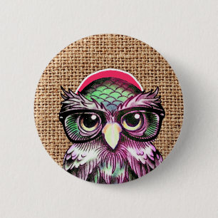 Cool  Colourful Tattoo Wise Owl With Funny Glasses 6 Cm Round Badge