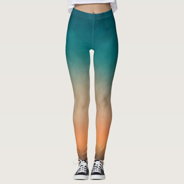 Cool Colourful Teal OrangeGrunge Leggings (Front)