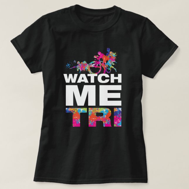 Cool Colourful Triathlon Motivation Bold Typograph T-Shirt (Design Front)