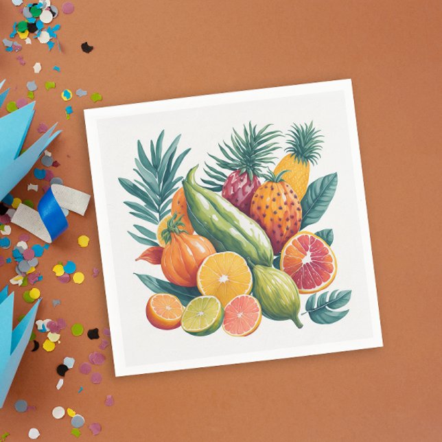 Cool Colourful Tropical Fruits Birthday Party Napkin (Creator Uploaded)