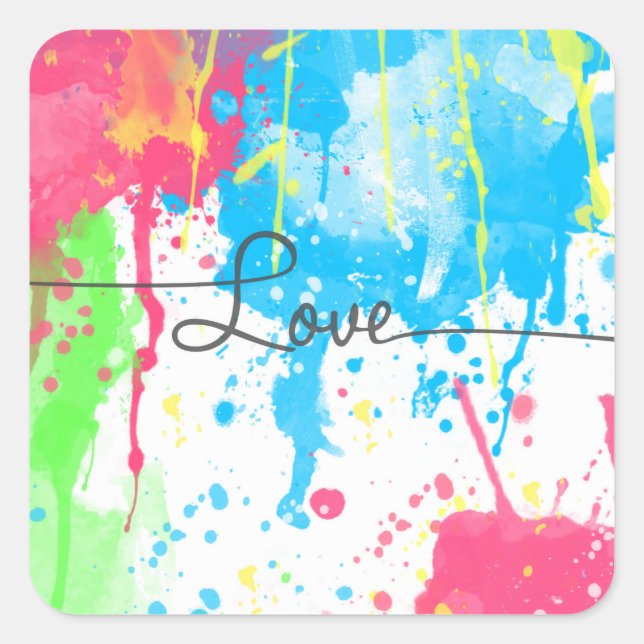 Cool colourful vibrant watercolours Love word Square Sticker (Front)