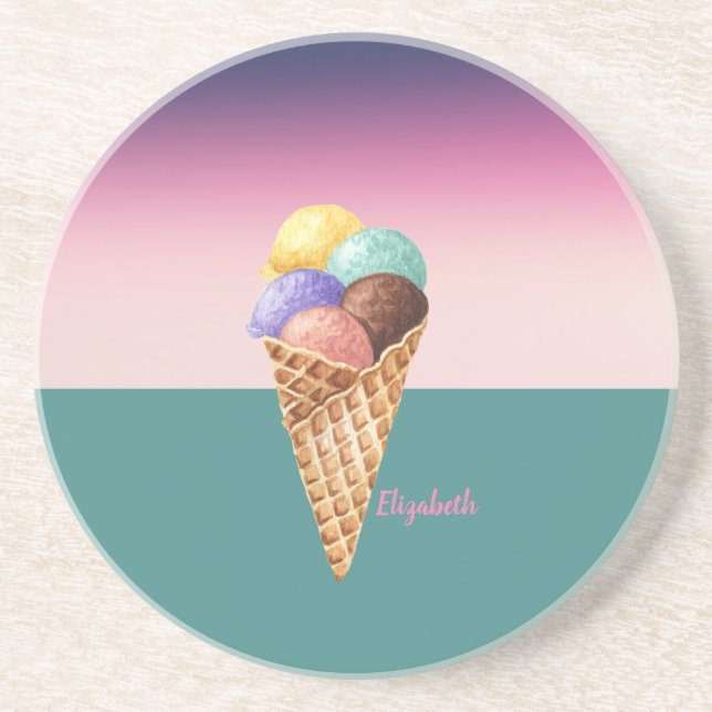Cool Colourful Watercolor Ice cream   Coaster (Front)