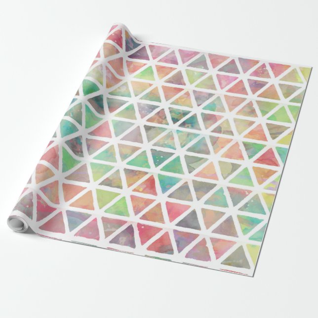 Cool colourful watercolor paint triangles wrapping paper (Unrolled)