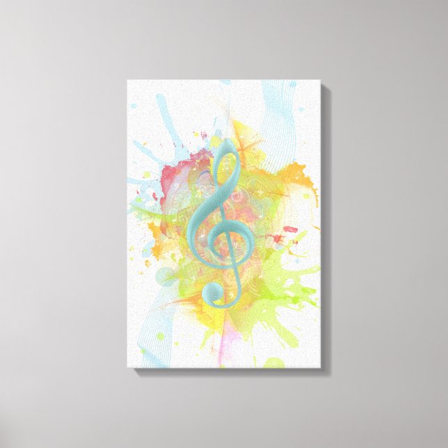 Cool colourful watercolour splatters music notes canvas print (Front)