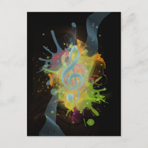 Cool colourful watercolour splatters music notes postcard