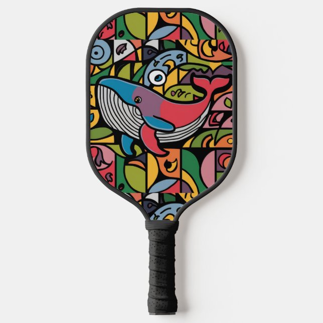 Cool Colourful Whale Abstract Pickleball Paddle (Front)