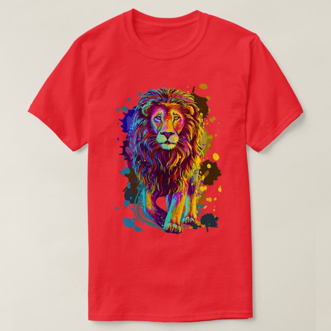 Cool Colourful Wild Lion Stylish Lion Graphic Desi T-Shirt (Design Front)