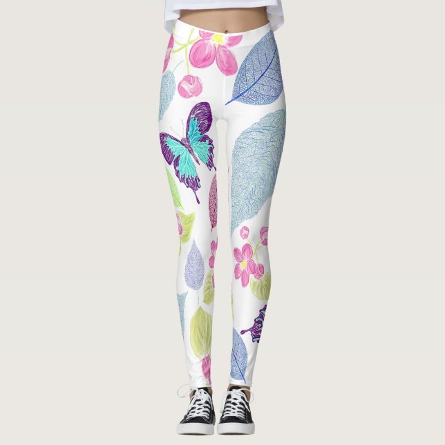 cool colouring butterfly, leaves, flower design leggings (Front)