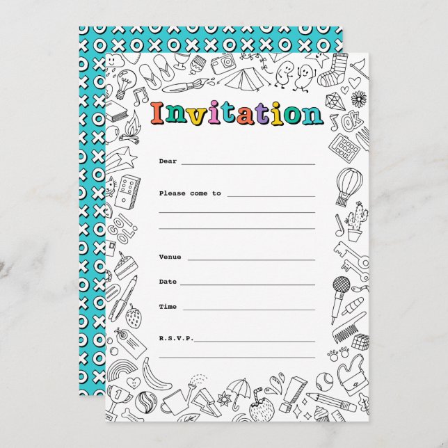 Cool Colouring flat invitation card (Front/Back)