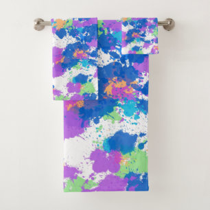 Cool Colours Abstract Splatter Paint, Blurple Bath Towel Set