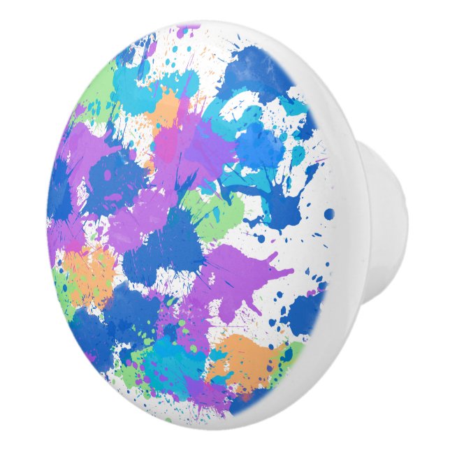 Cool Colours Abstract Splatter Paint, Blurple Ceramic Knob (Right)
