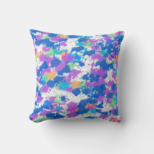 Cool Colours Abstract Splatter Paint, Blurple Cushion