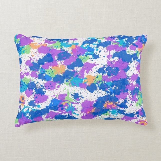 Cool Colours Abstract Splatter Paint, Blurple Decorative Cushion (Front)