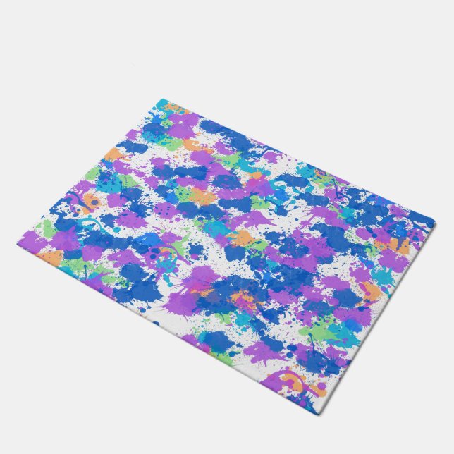 Cool Colours Abstract Splatter Paint, Blurple Doormat (Angled)