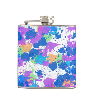 Cool Colours Abstract Splatter Paint, Blurple Hip Flask