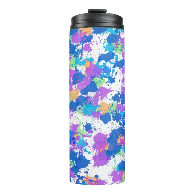 Cool Colours Abstract Splatter Paint, Blurple Thermal Tumbler (Front)