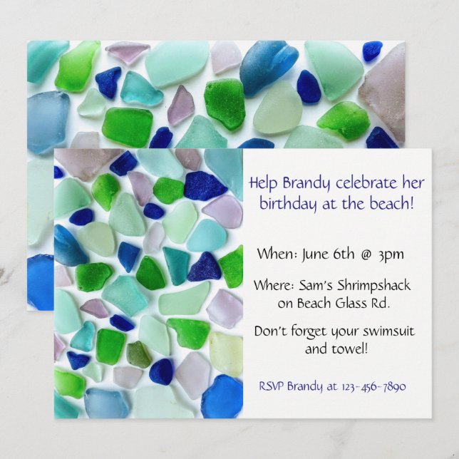 Cool Colours Sea Glass Beach Party Invitation (Front/Back)
