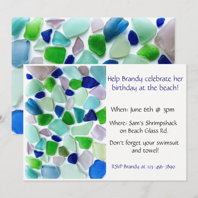 Cool Colours Sea Glass Beach Party Invitation (Front/Back)