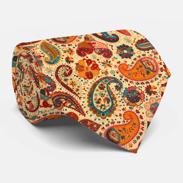 cool colours tiled paisley pattern neck tie (Rolled)