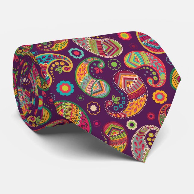 cool colours tiled paisley pattern neck tie (Rolled)