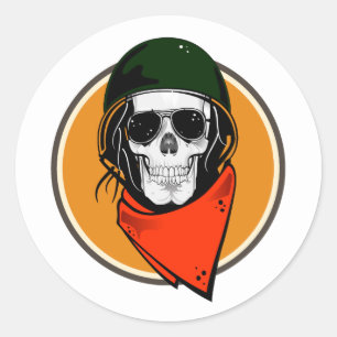 Cool Combat Skull Classic Round Sticker