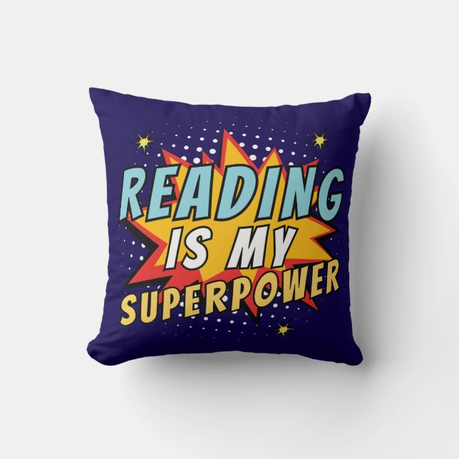Cool Comic Book Style Reading is my Superpower Cushion (Front)