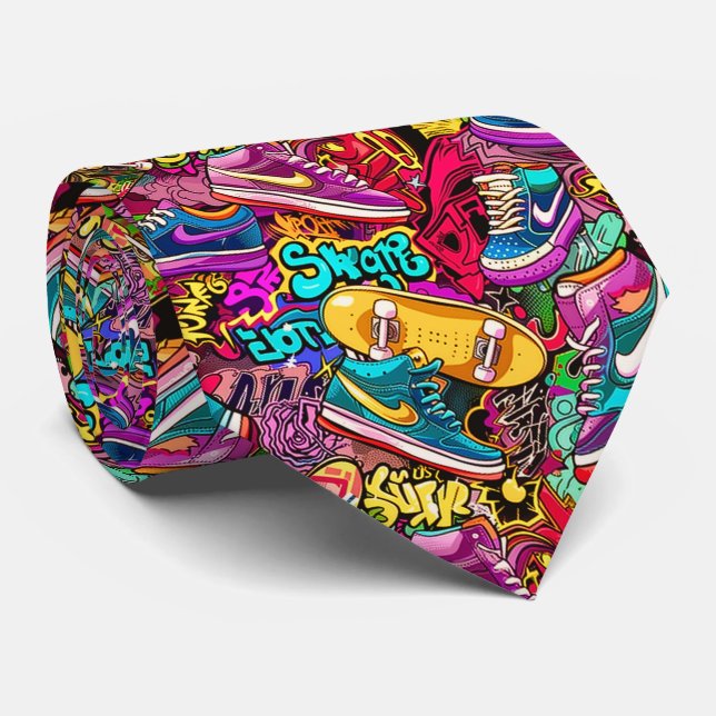 Cool comic graffiti tiled pattern  tie (Rolled)