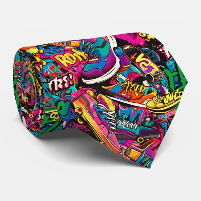 Cool comic graffiti tiled pattern  tie (Rolled)