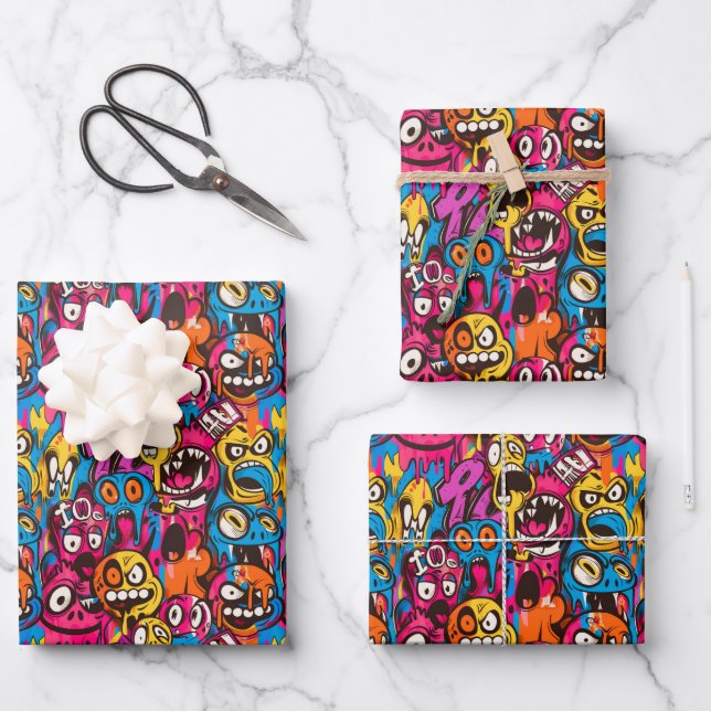 Cool comic graffiti tiled pattern  wrapping paper sheet (Front)