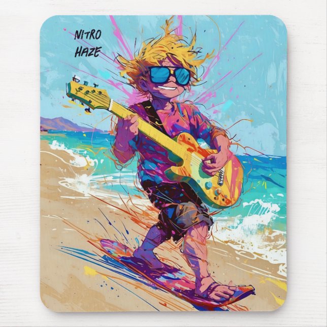 Cool comical abstract anime wake boarder guitarist mouse mat (Front)
