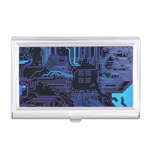 Cool Computer Circuit Board Blue Business Card Holder
