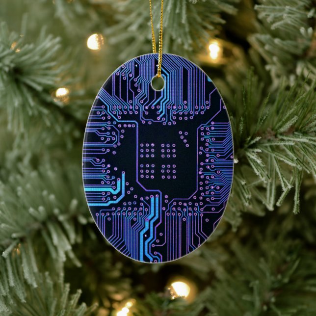 Cool Computer Circuit Board - Blue Ceramic Tree Decoration (Tree)