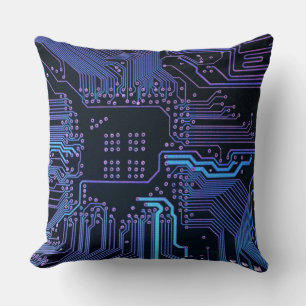 Cool Computer Circuit Board Blue Cushion