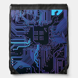 Cool Computer Circuit Board Blue Drawstring Bag