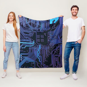 Cool Computer Circuit Board Blue Fleece Blanket